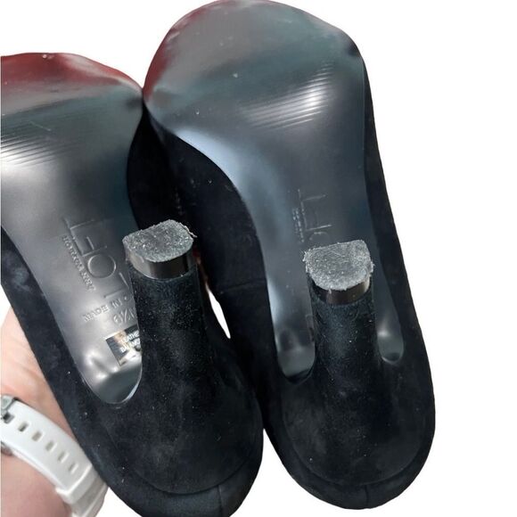 Loft Stacy Suede Open Toe Heels 6.5 Sequin Embellished Black - Picture 8 of 13